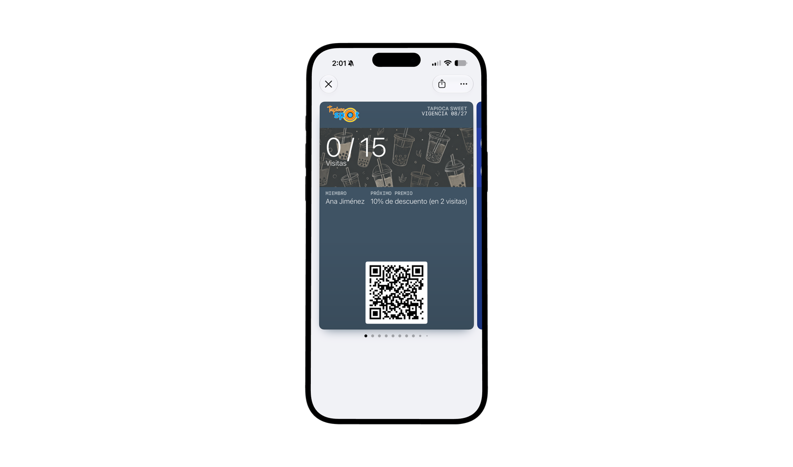 Ejemplo de tarjeta de lealtad en Apple Wallet