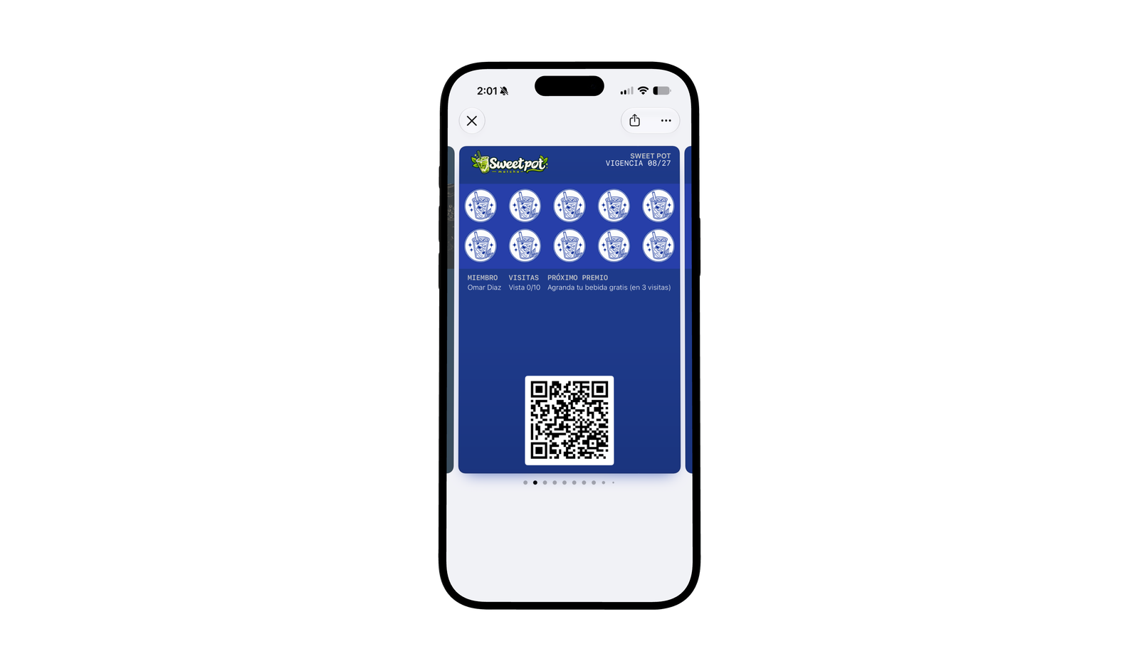 Ejemplo de tarjeta de lealtad en Apple Wallet